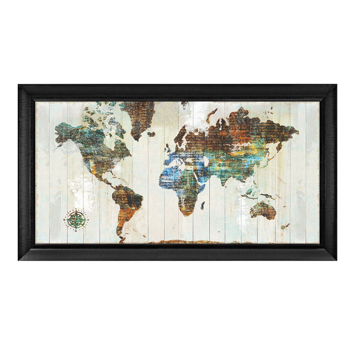 Açık renk ahşap panelle kontrast oluşturan mat siyah profilli 60x120 cm harita tablosu gn-2330 Çamlıca Home