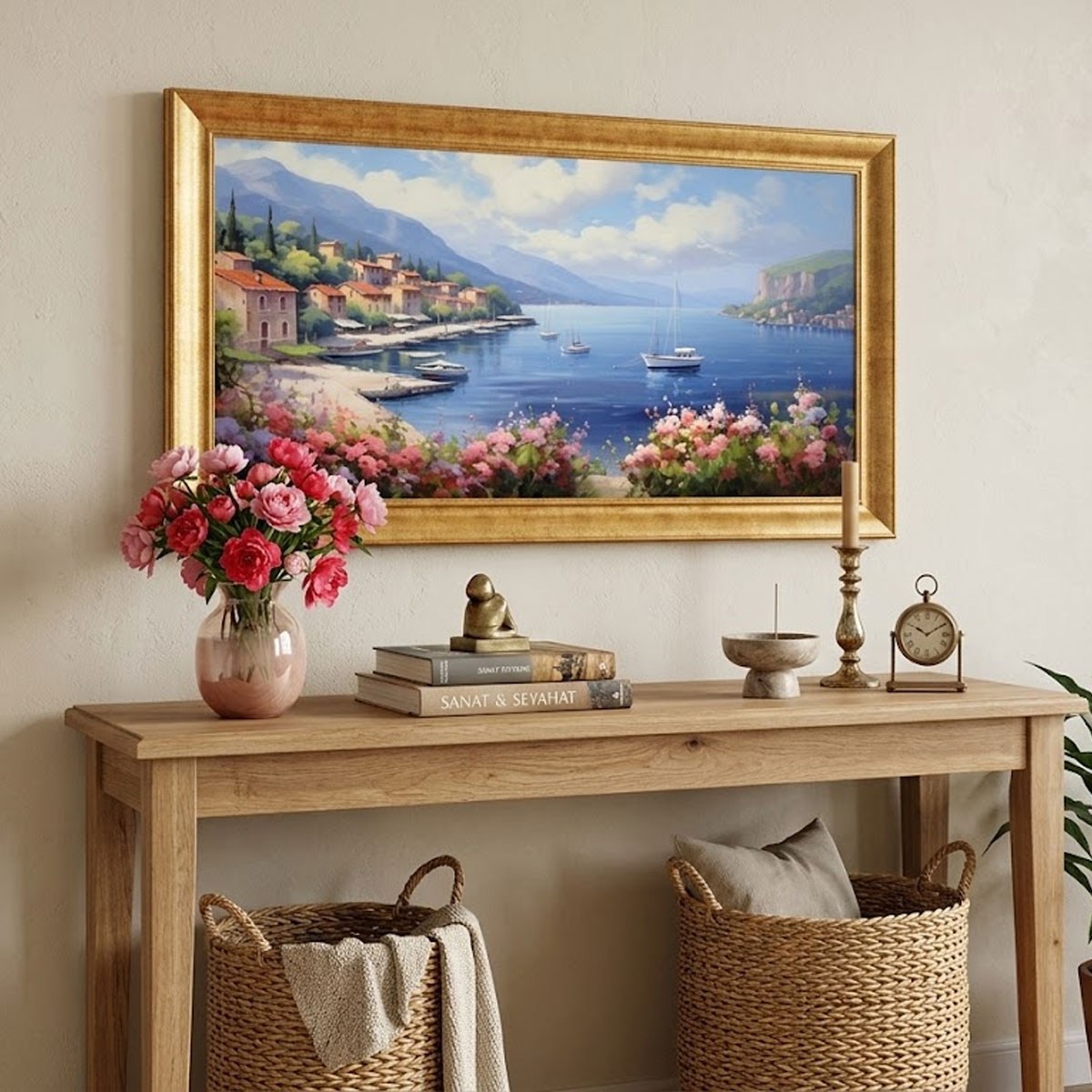 Akdeniz Sahil Kasabası Çerçeveli Tablo LS-5870 - Çamlıca Home