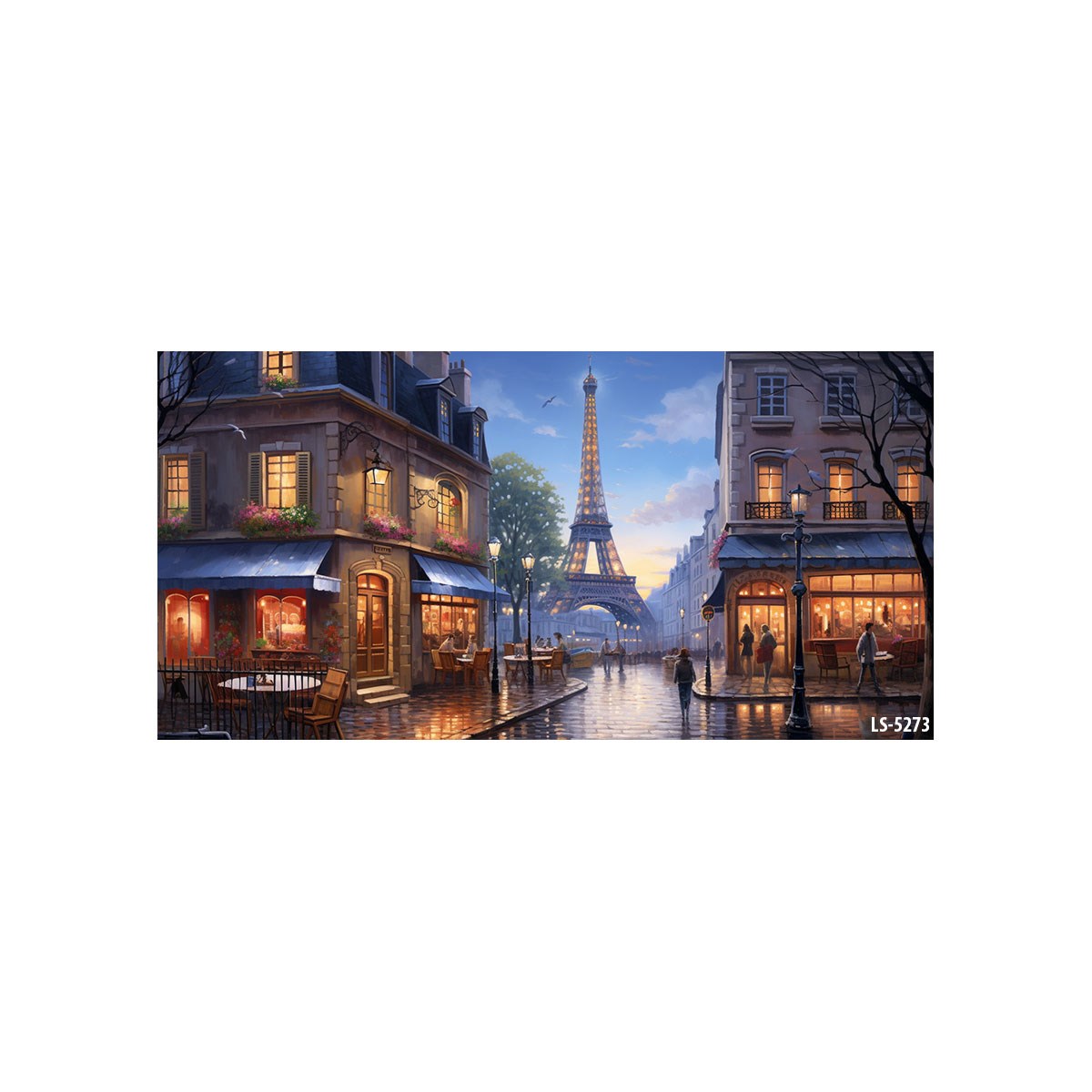 Akşam Işıklarında Paris Sokak Kafe ve Eyfel Kulesi Tablosu - Çamlıca Home