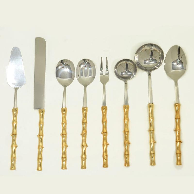 Bambu 8 Parça Servis Seti Altın - çelik-servis-set-kepçe-sos-kepçesi-pilav-kaşığı-altın