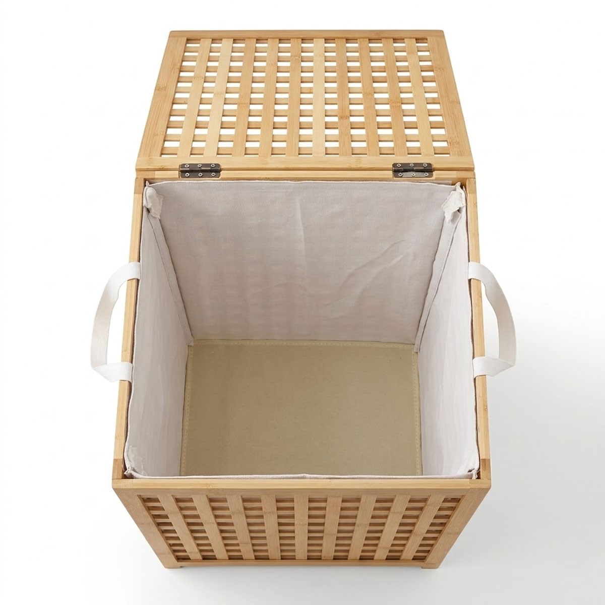 Bambu Izgaralı Kapaklı Çamaşır Sepeti 45x45x62 cm - Panalı