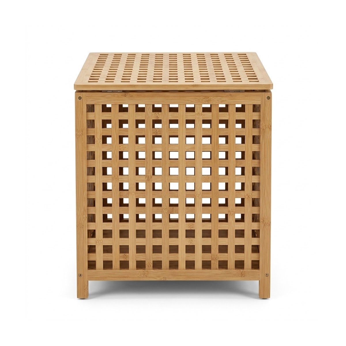 Bambu Izgaralı Kapaklı Çamaşır Sepeti 45x45x62 cm - Panalı