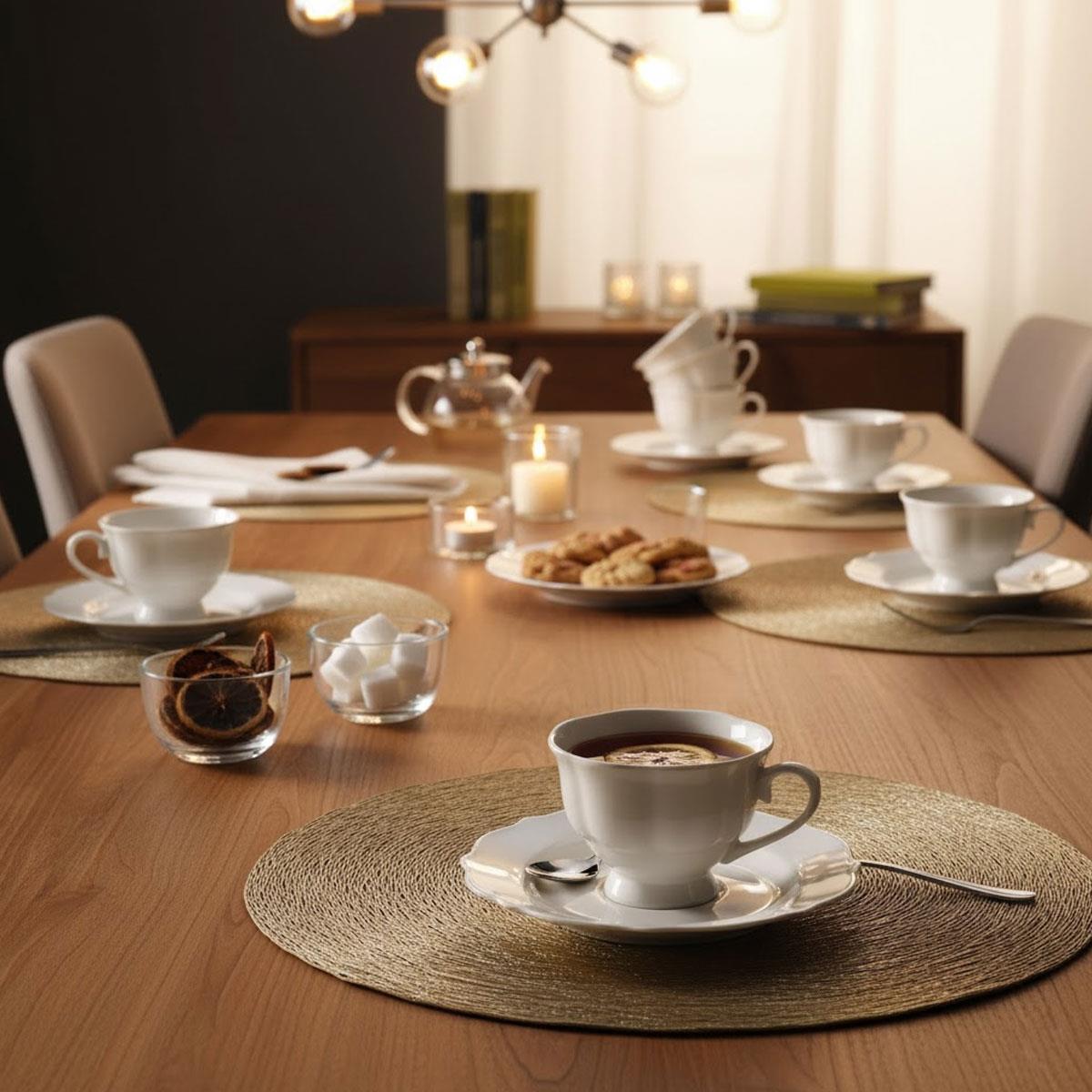 6 kişilik klasik çay fincanı seti zarif masa sunumu ve dekorasyonu