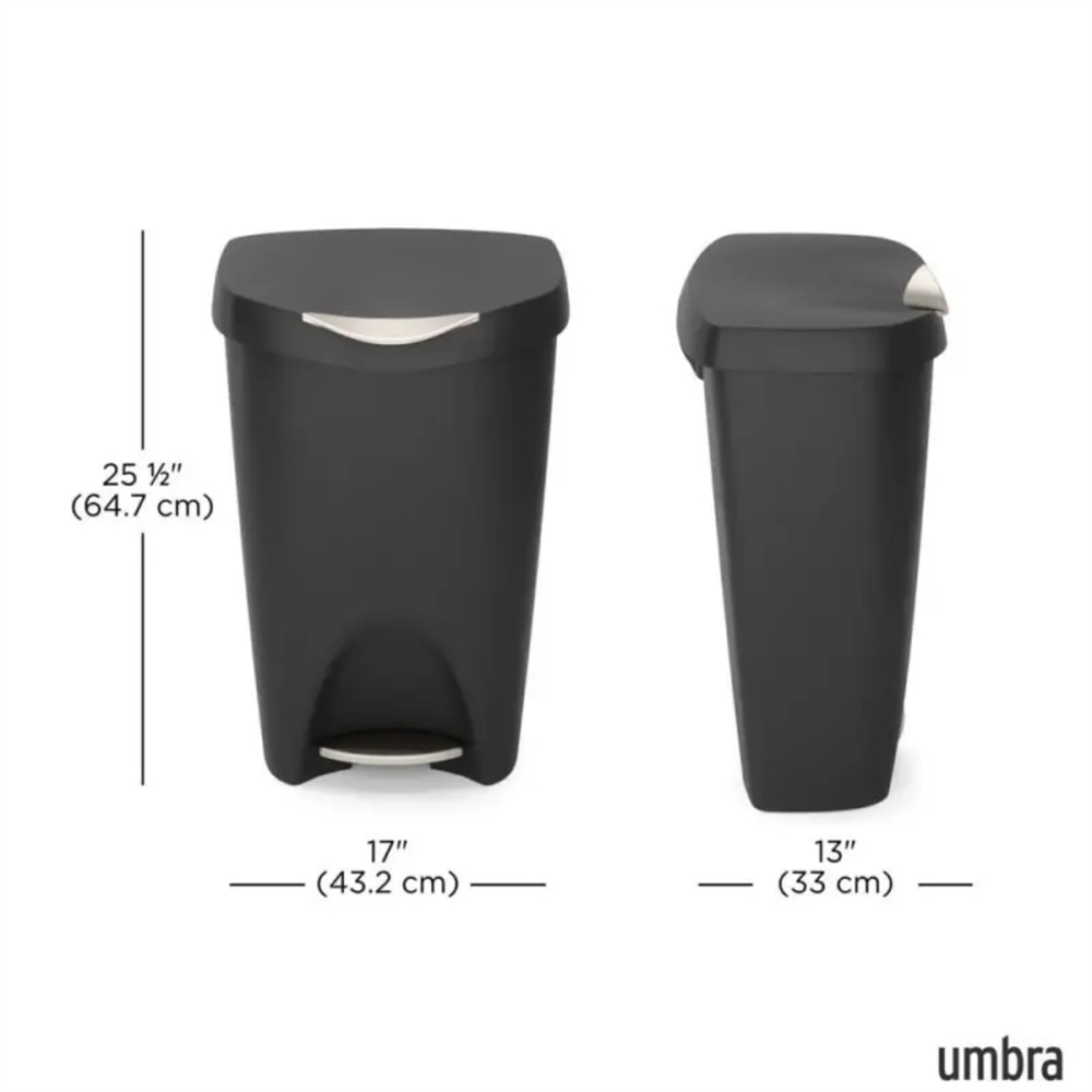 Brım Step Çöp Kovası Siyah/Nikel Mat Kenarlı 50 Lt - Umbra