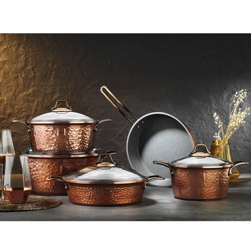 Brioni Copper 9 Parça Tencere Seti Bakır - Brioni