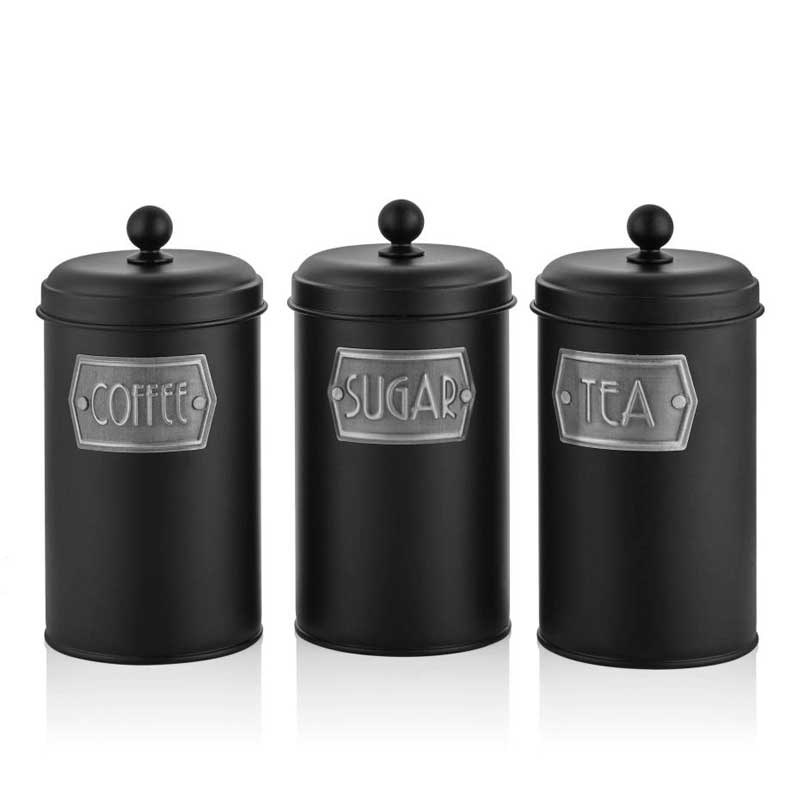 Çay Şeker Kahve Kavanozu Siyah Büyük Boy - The Mia