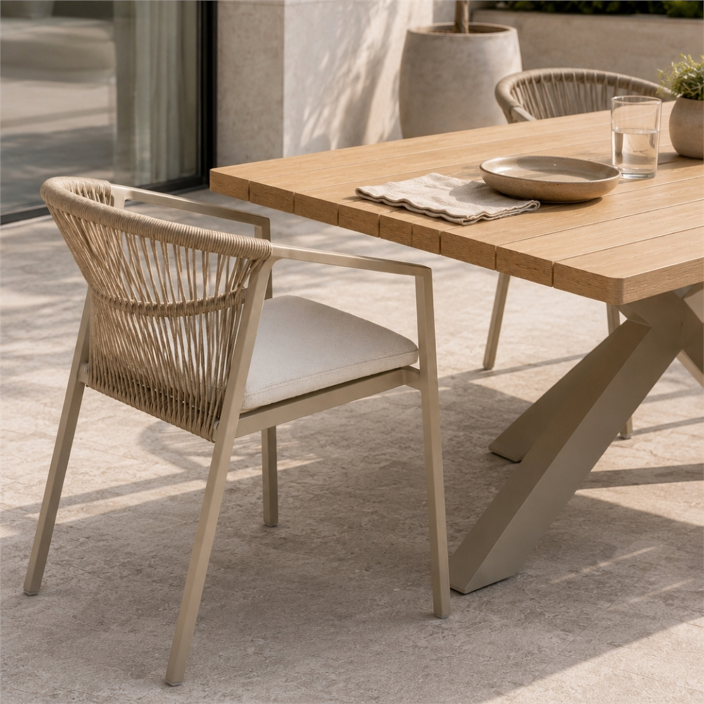 CROSS Alüminyum Bahçe Yemek Masası Doğal Meşe Görünümlü 220 cm  - Vivarel