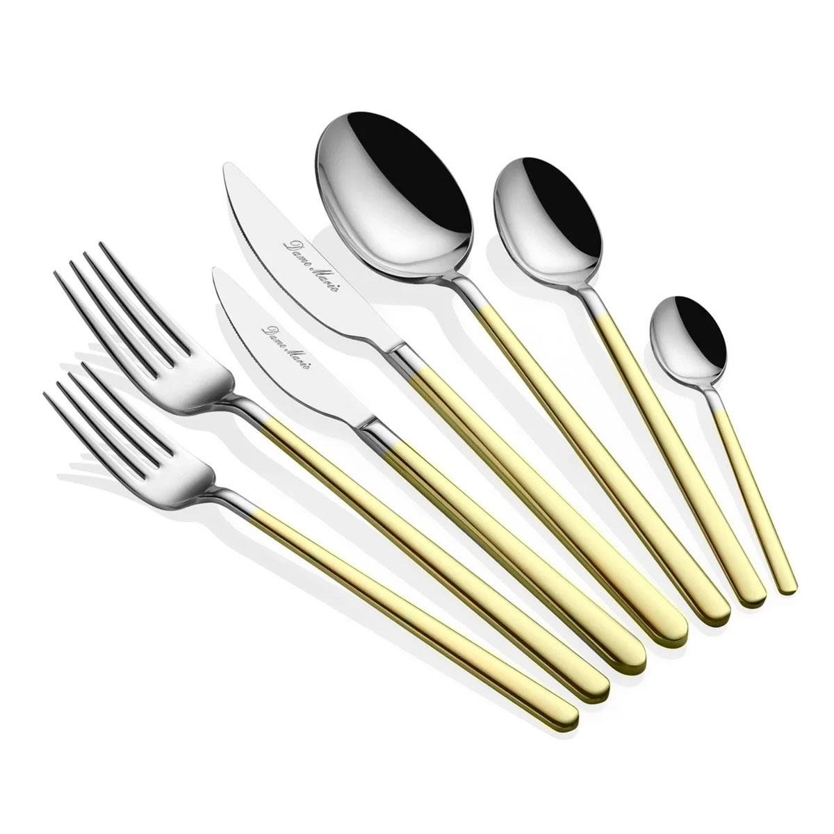 Dame Marie Allegra 6 Kişilik 42 Parça İki Renkli Çatal Kaşık Bıçak Seti - Dekorlu Altın ve Paslanmaz Çelik