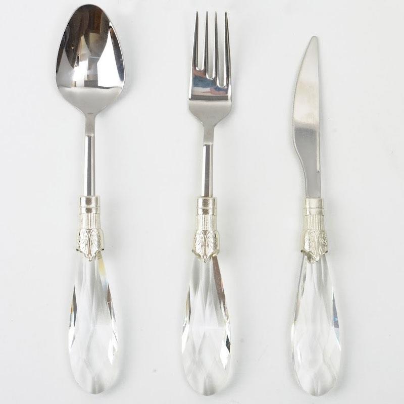 Emayra Diamond 18 parça şeffaf kristal saplı gümüş paslanmaz çelik yemek takımı - Çamlıca Home