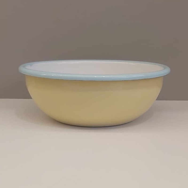 Emaye 16 cm Kase Sarı Beyaz Mavi Kordonlu - Emayeci