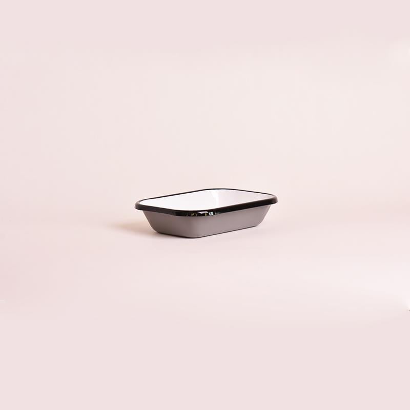 Emaye 16x11 cm Meze Tabağı Gri-Beyaz-Kordon Siyah - Emayeci