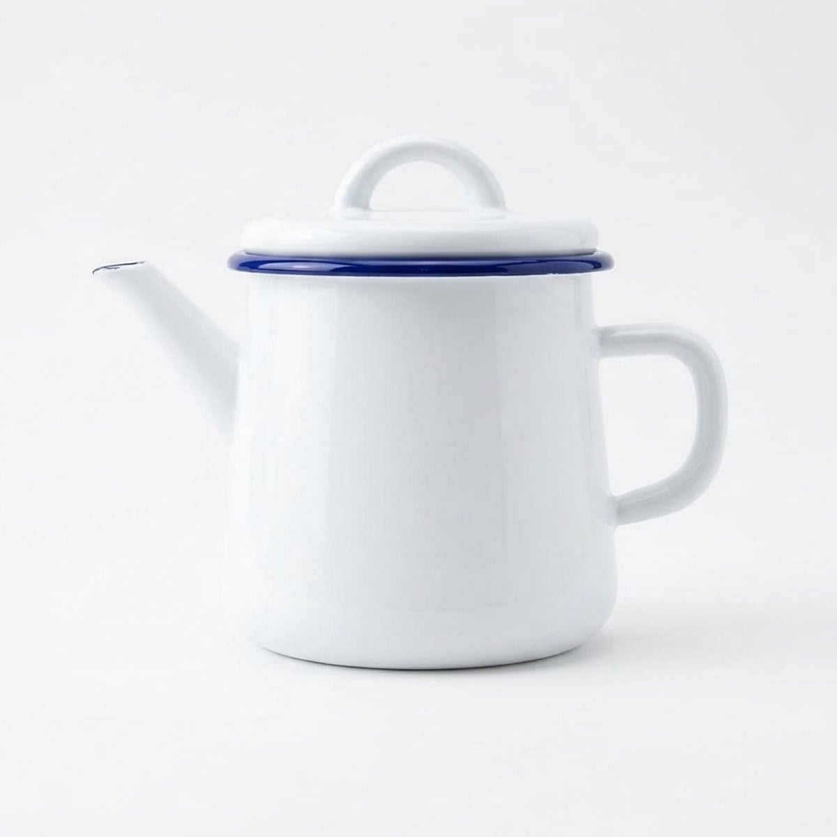 Çamlıca Home kobalt mavi kordon biyeli beyaz emaye 1200 ml büyük boy kapaklı çay ve bitki çayı demliği