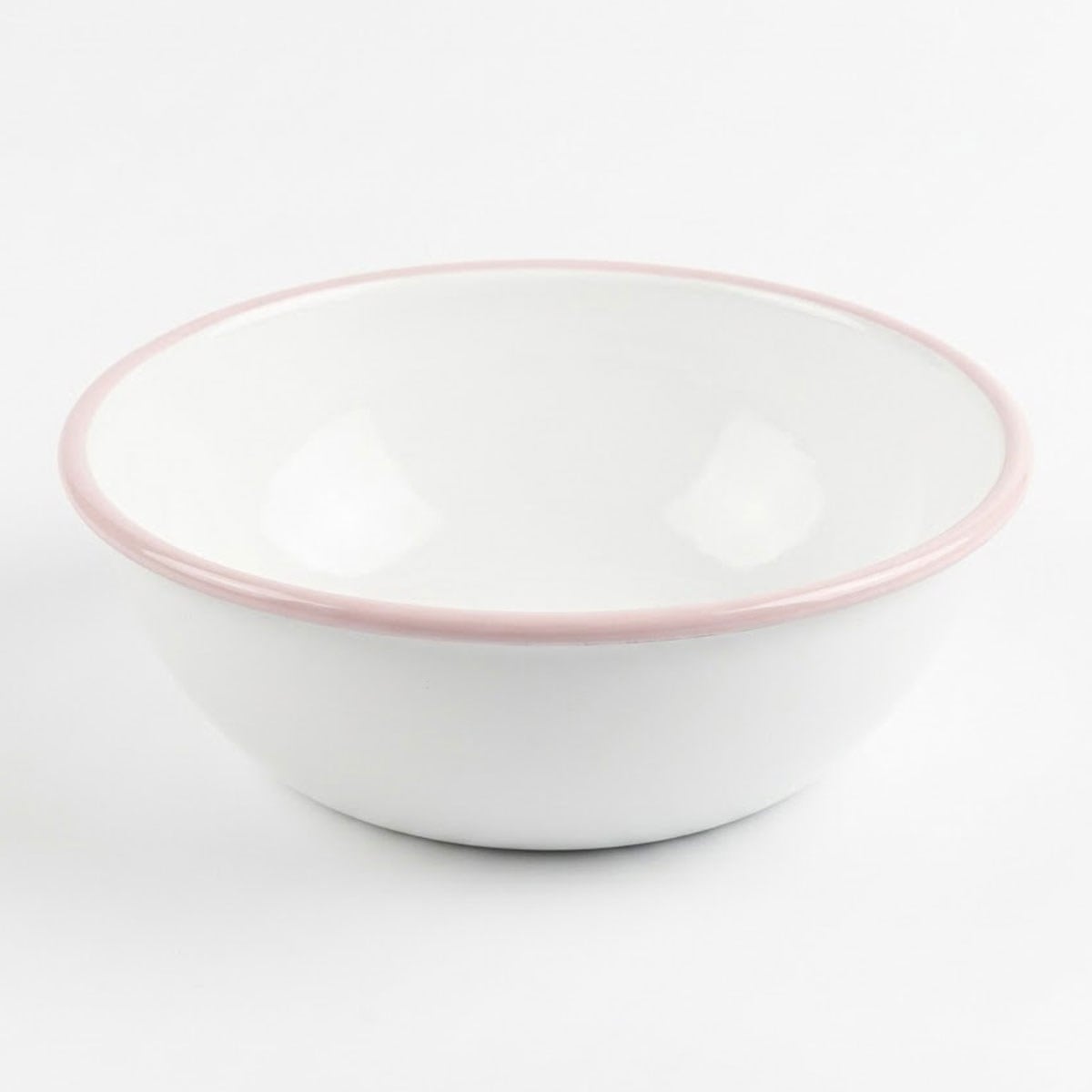 Çamlıca Home beyaz gövdeli pastel pembe kordon bordürlü 32 cm emaye hamur yoğurma kasesi ve leğeni