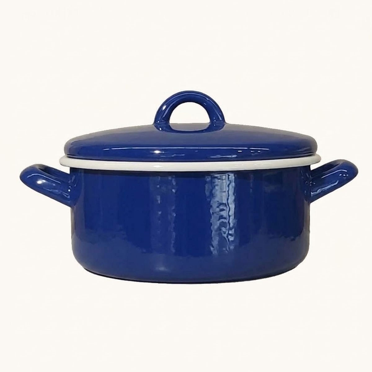 Çamlıca Home kobalt mavi beyaz kordon biyeli çift kulplu kapaklı derin emaye 20 cm pişirme tenceresi