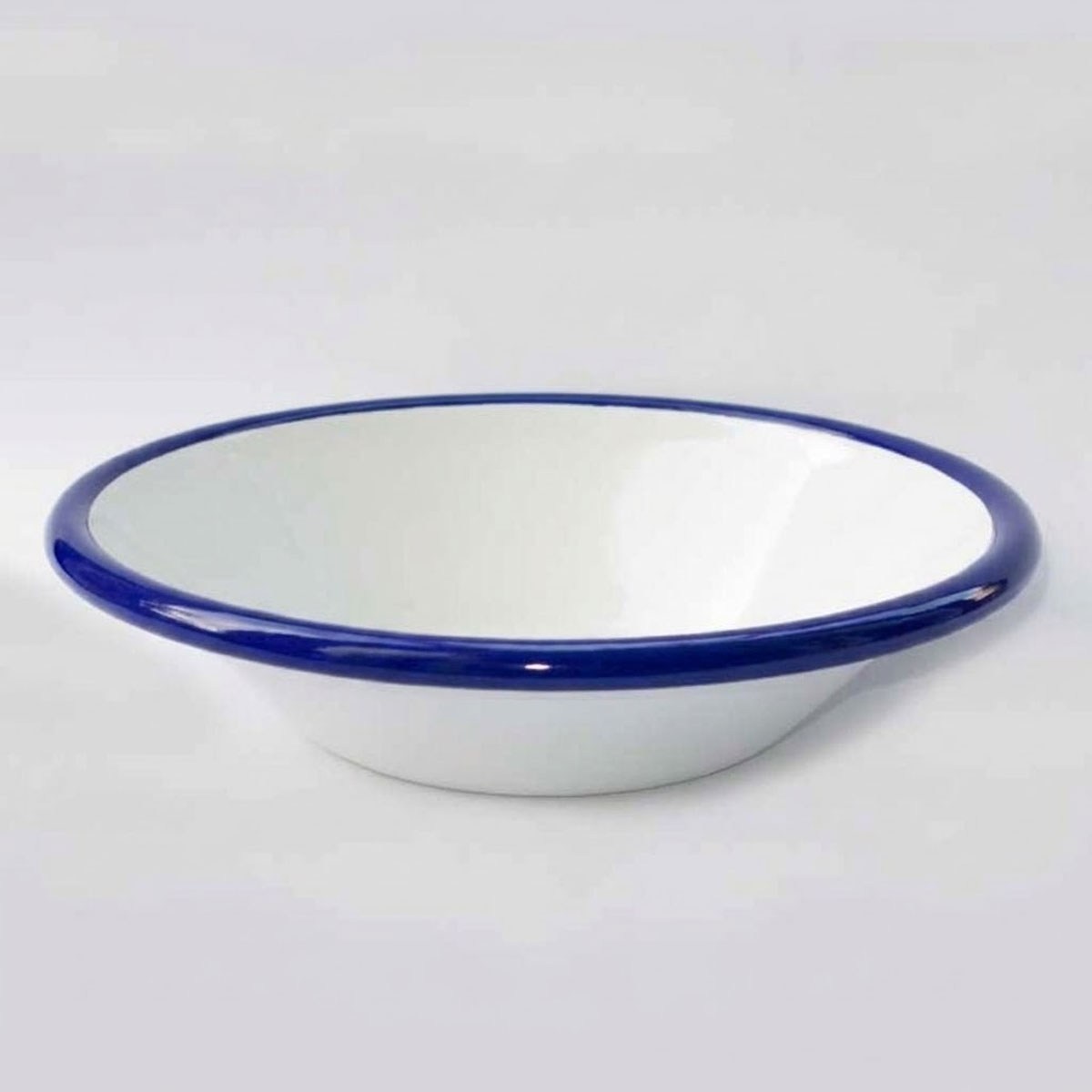 Çamlıca Home kobalt mavi kordon biyeli beyaz emaye 17 cm yayvan çorba salata ve servis kasesi