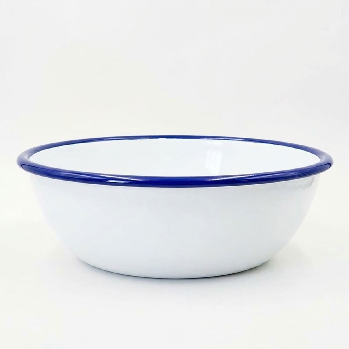 Çamlıca Home kobalt mavi kordon biyeli beyaz emaye 32 cm ekstra büyük boy salata karıştırma hamur ve servis kasesi