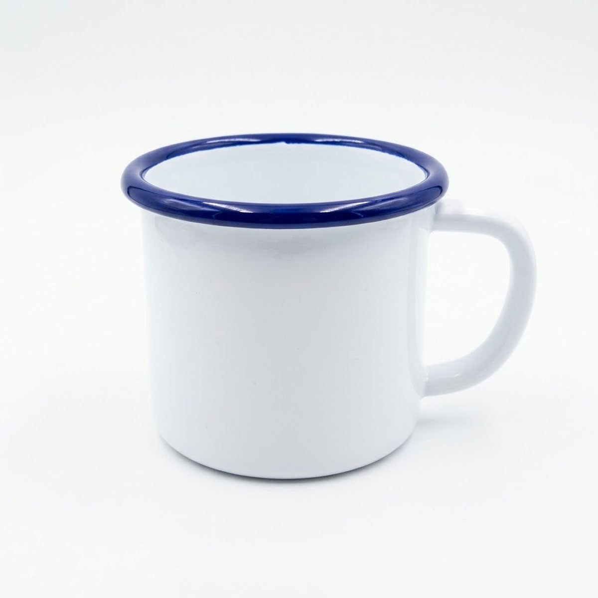 Çamlıca Home kobalt mavi kordon biyeli beyaz emaye 350 ml kulplu kupa ve çay kahve bardağı