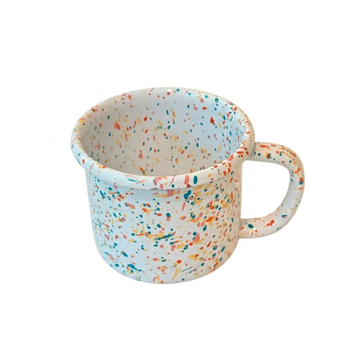 Çamlıca Home beyaz sıçratma desenli 350 ml emaye kupa kamp ve outdoor kullanım tasarımı