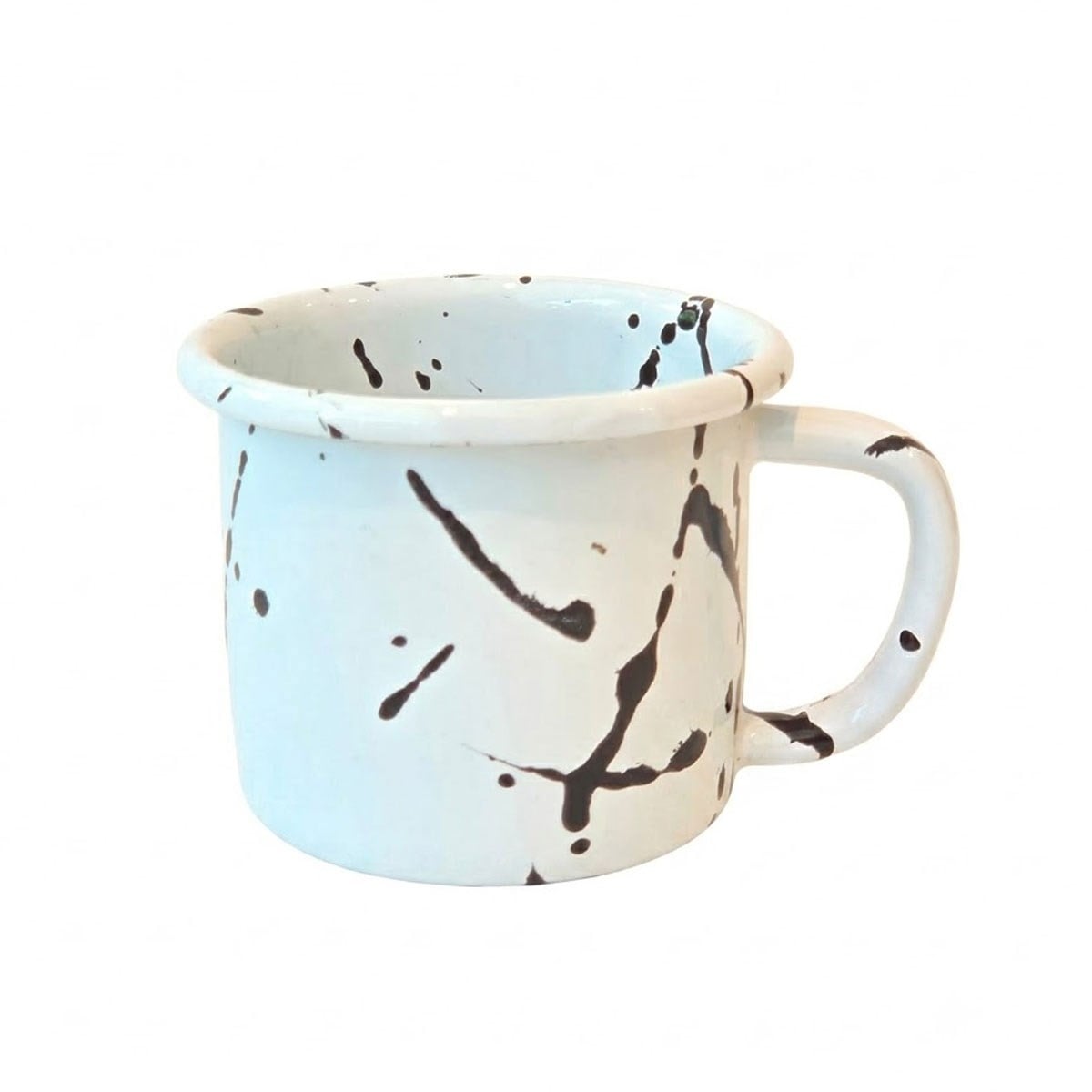 Çamlıca Home düz renk yerine modern tasarım arayanlara siyah beyaz sıçratma el işçiliği desenli emaye kupa 350 ml