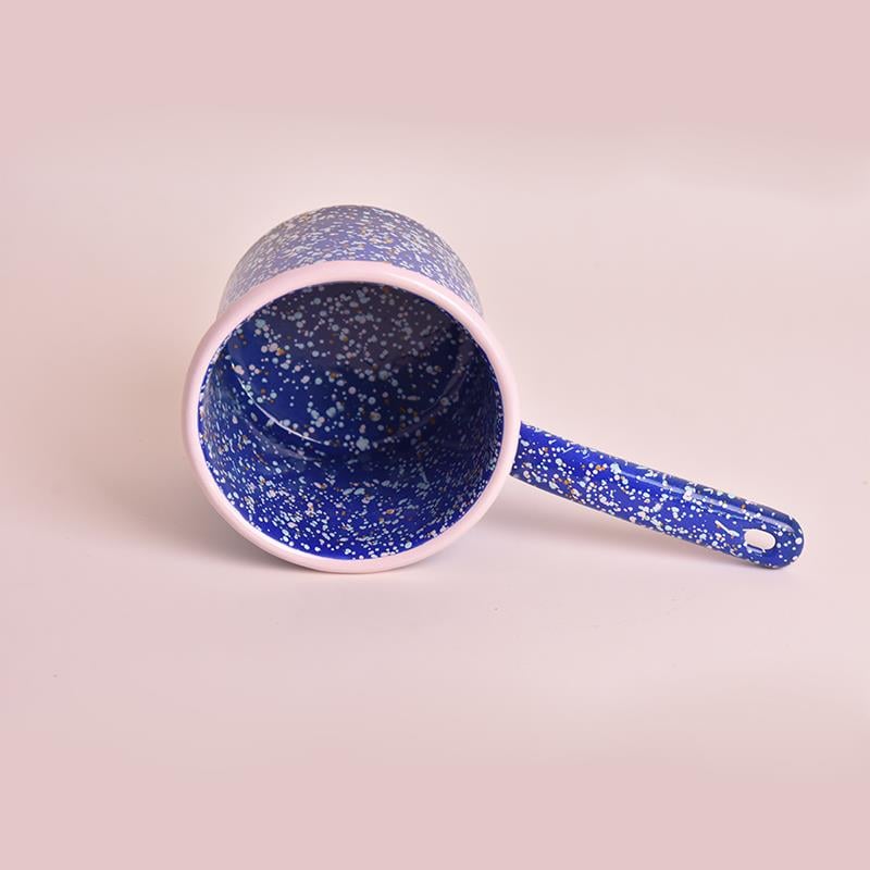 Emaye Metal Saplı Sütlük Mavi Serpme Desen - Emayeci