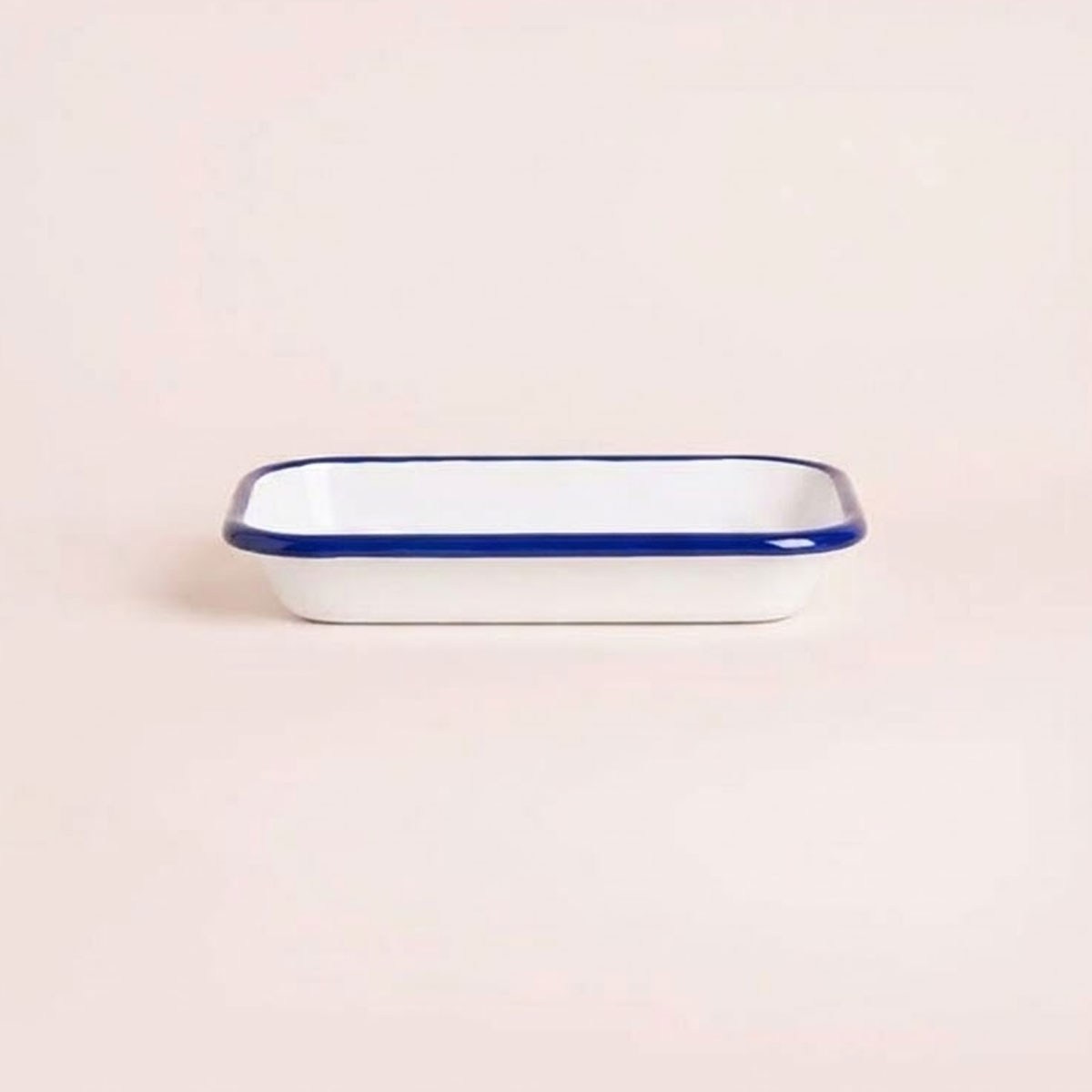 Çamlıca Home kobalt mavi kordon biyeli beyaz emaye 22x16 cm dikdörtgen meze kahvaltılık ve sunum tabağı