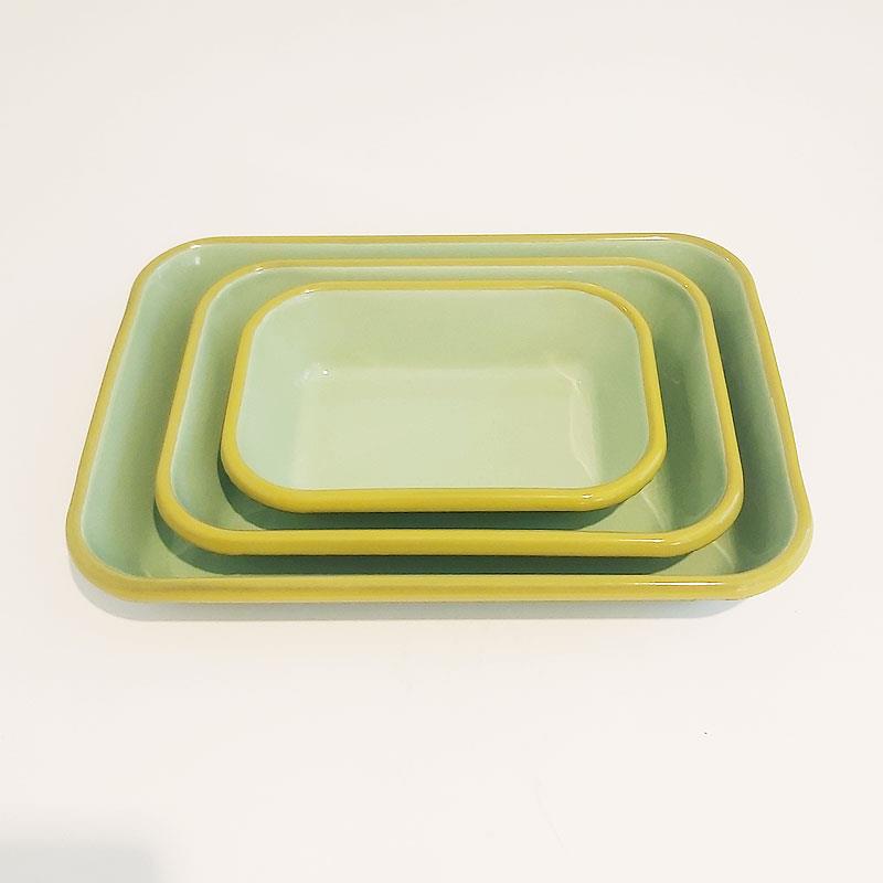 Emaye Meze Tabağı Nil Yeşili Kordon F.Yeşil 3'lü Set - Emayeci