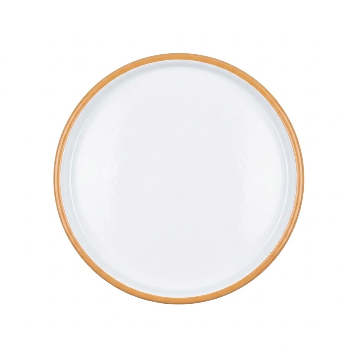 Çamlıca Home altın sarı kordon biyeli beyaz emaye 28 cm geniş yuvarlak pizza börek sunum tepsisi