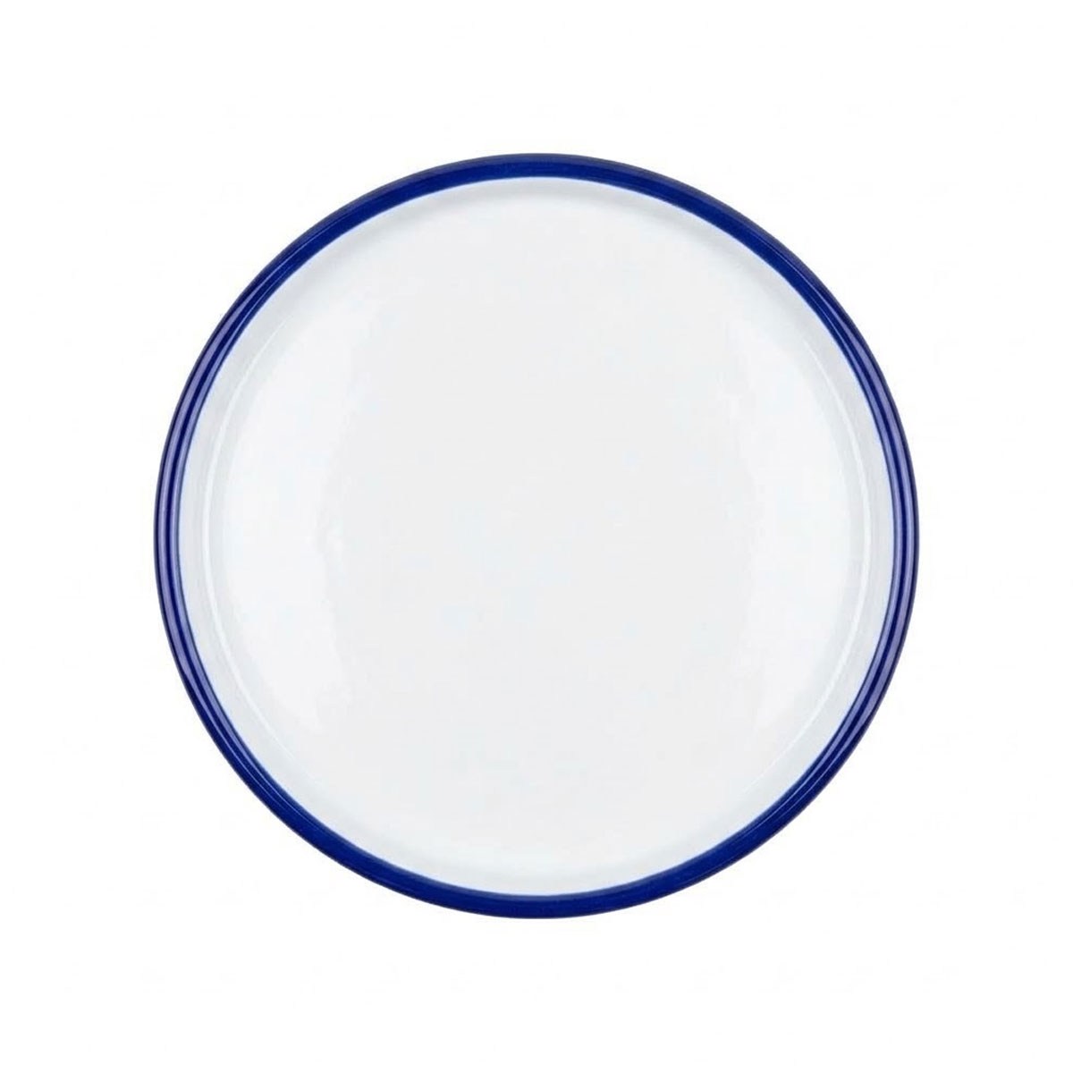 Çamlıca Home kobalt mavi kordon biyeli beyaz emaye 28 cm yuvarlak pizza börek sunum tepsisi