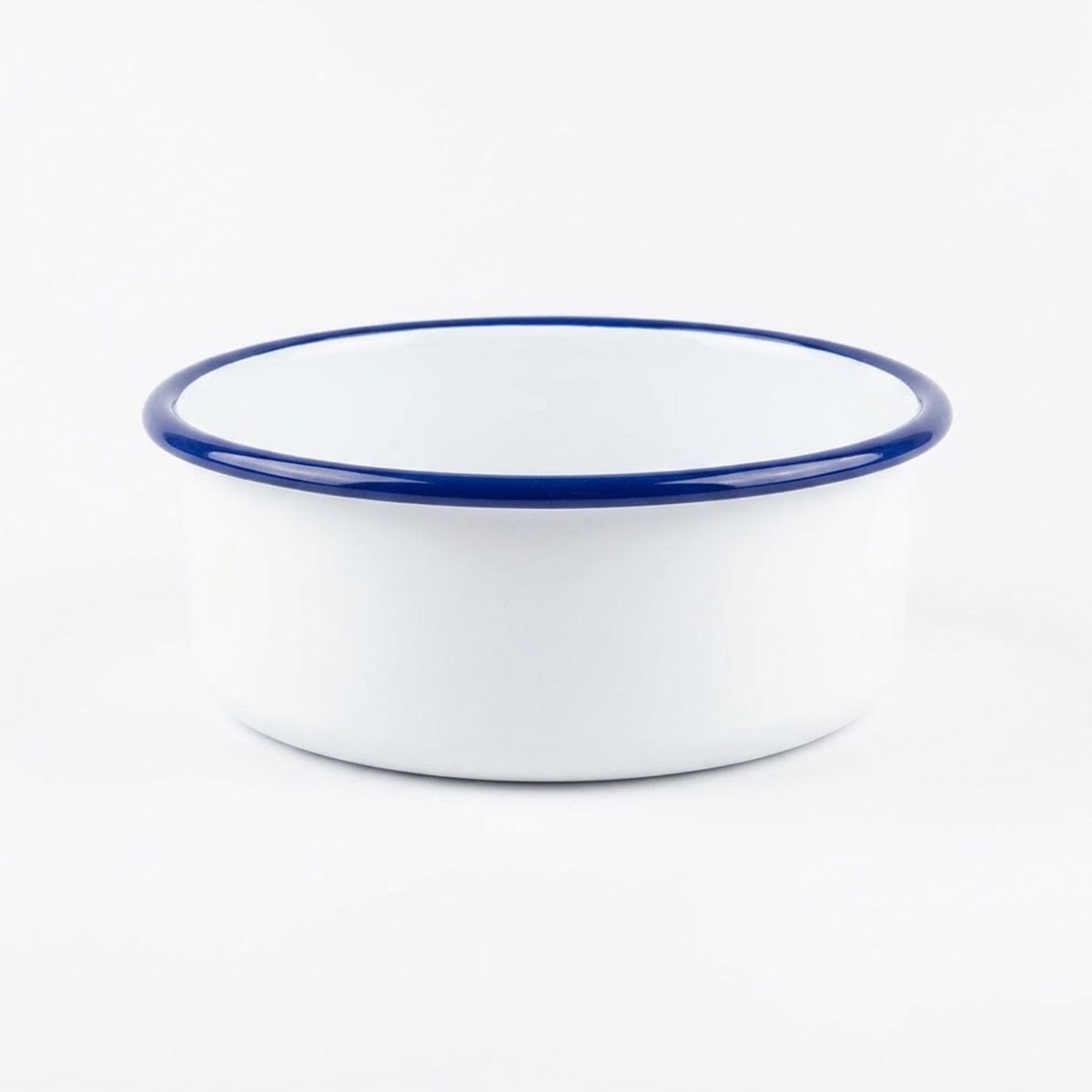 Çamlıca Home kobalt mavi kordon biyeli beyaz 18 cm orta boy emaye saklama kabı ve kase