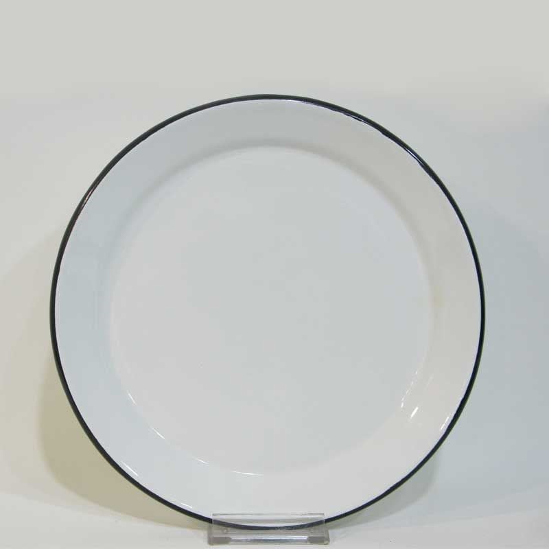 Beyaz üzerine siyah şeritli nostaljik emaye servis tabağı 25 cm - Çamlıca Home