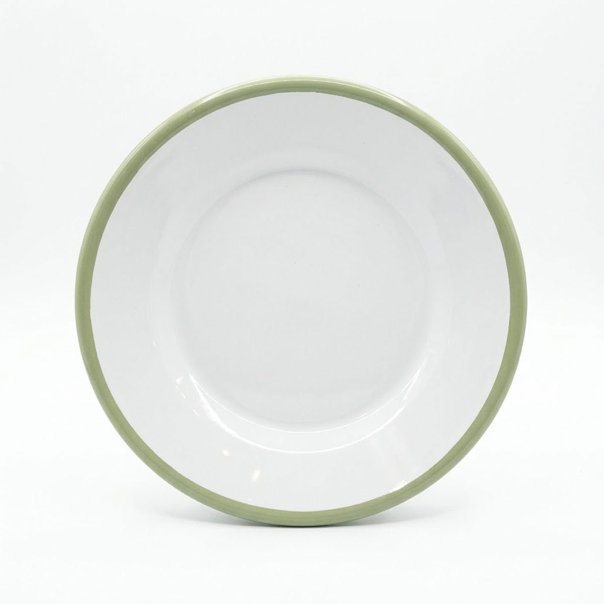 Çamlıca Home mint yeşili kordon biyeli beyaz emaye 21 cm yuvarlak yemek ve servis tabağı