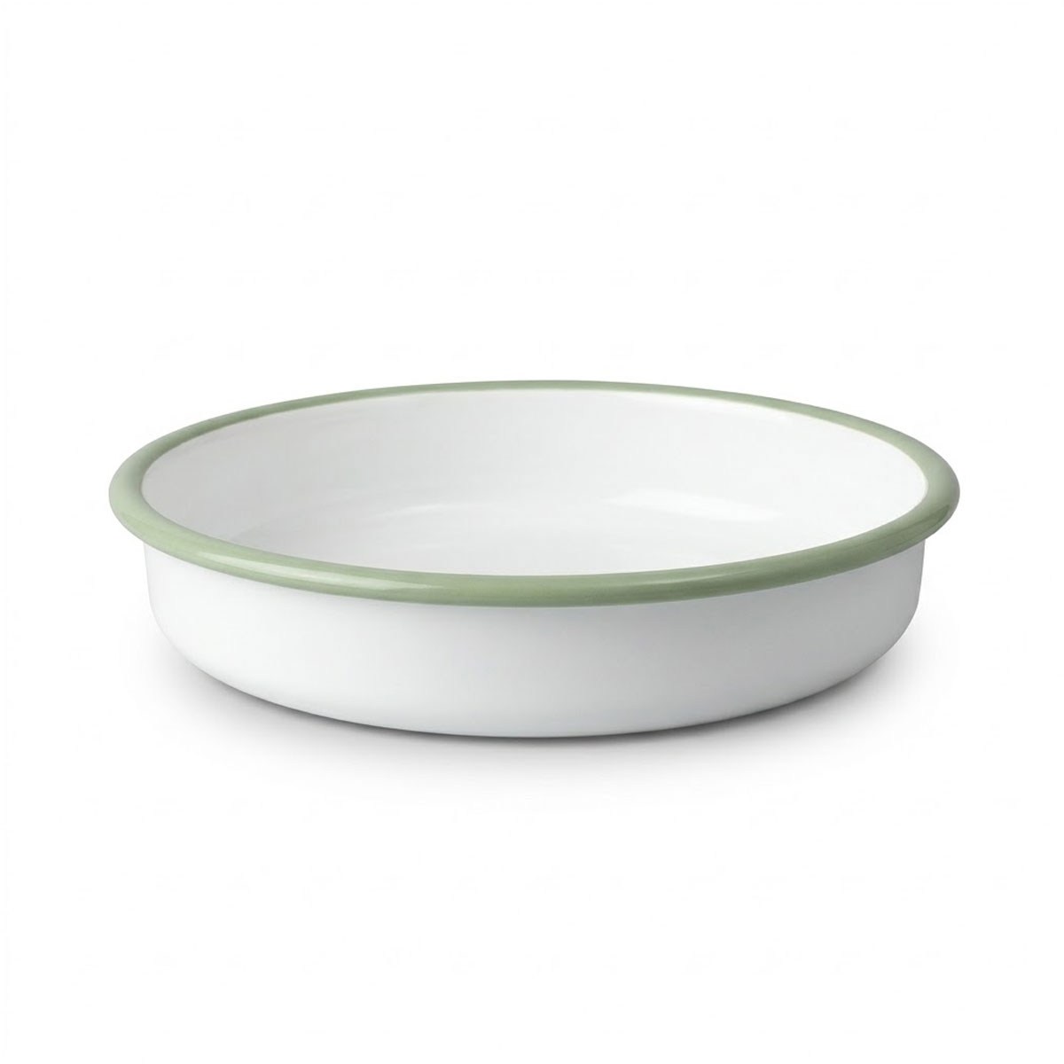 Çamlıca Home mint yeşili kordon biyeli beyaz emaye 28 cm yuvarlak fırın börek ve tatlı tepsisi