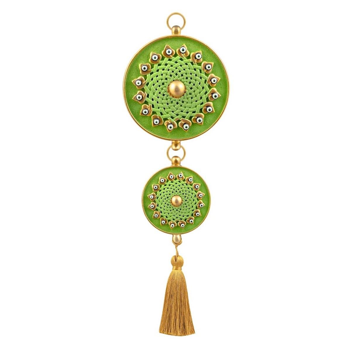 Nazar boncuklu duvar süsü Emayra Yeşil Geleneksel Desenli Püsküllü - Çamlıca Home
