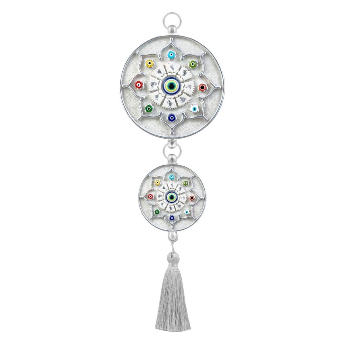 Nazar boncuklu duvar süsü Emayra Beyaz Gümüş Yıldız Motifli - Çamlıca Home