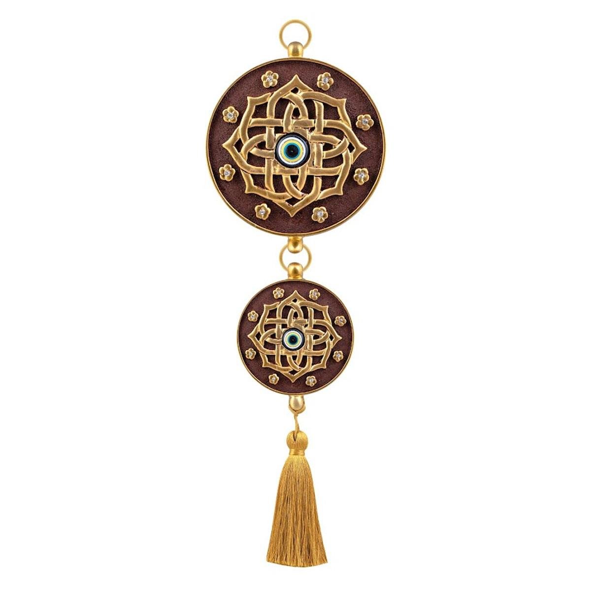 Nazar boncuklu duvar süsü Emayra Kahve Altın Mandala Desenli Püsküllü - Çamlıca Home