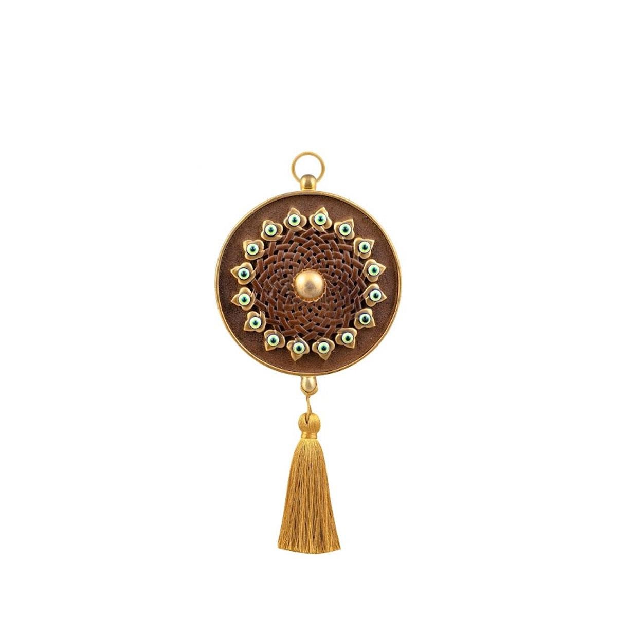 Emayra Tekli Nazar Boncuklu Duvar Süsü, kahve rengi ve geleneksel desenli
