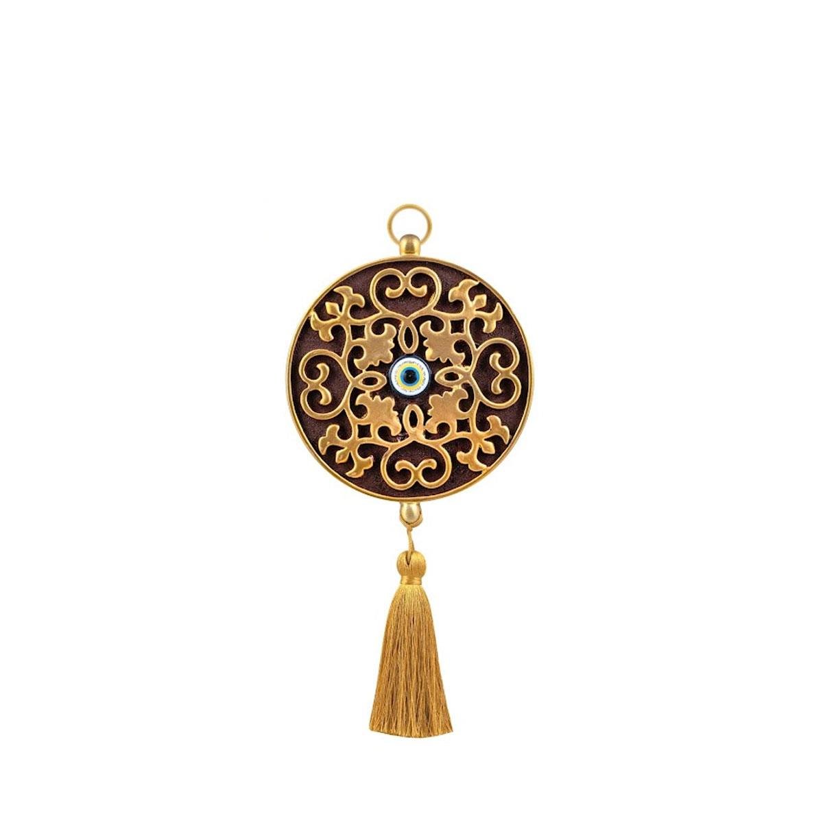 Emayra Tekli Nazar Boncuklu Duvar Süsü, kahve rengi ve çiçek desenli