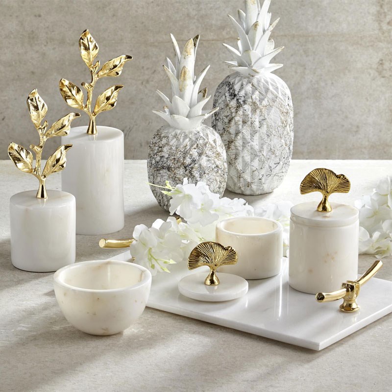 Evza Dikdörtgen Mermer Tepsi Beyaz - Seta Bianca