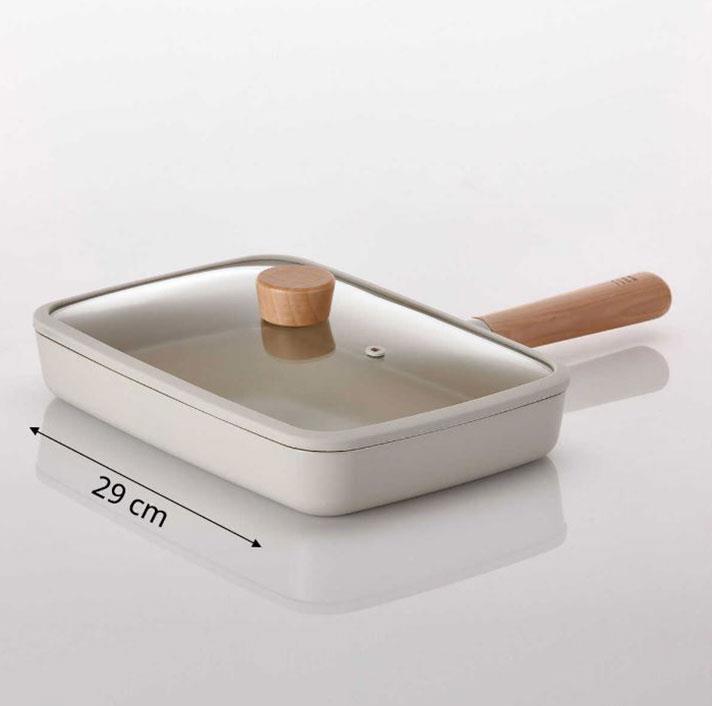 Fika Dikdörtgen Tava 29 cm Cam Kapaklı Bej - NEOFLAM