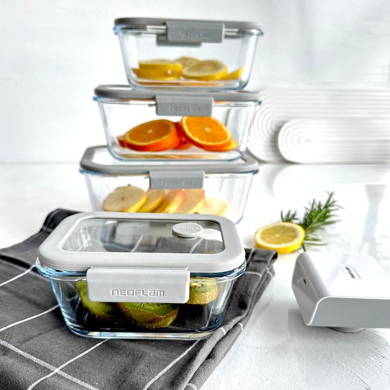 Fika Glace Vakumlu Cam Saklama Kabı Seti Gri - NEOFLAM