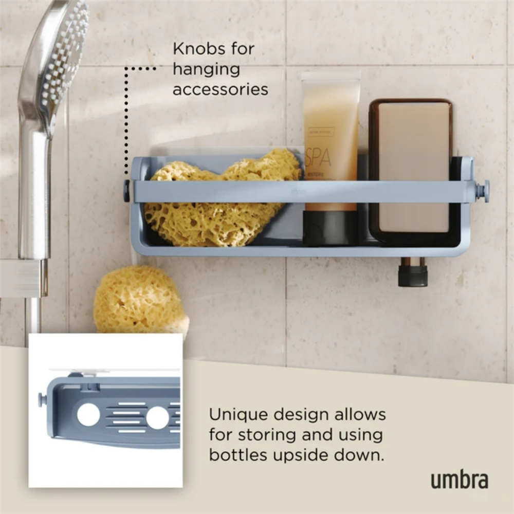 Flex Yapışkanlı Banyo Duş Rafı Gri Mavi 32.7 cm - Umbra