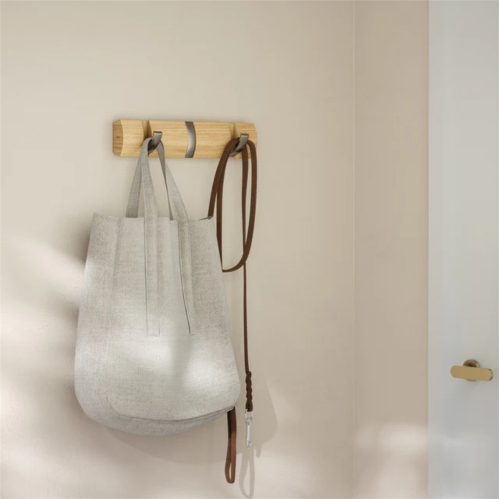 Flip 3'Lü Duvar Kancası Doğal-Nikel 30x6x3 cm - Umbra