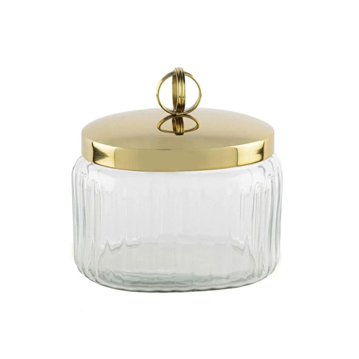 Gold Kapaklı Oval Cam Kavanoz 14x10x14cm - Orta Boy Banyo Saklama Kutusu