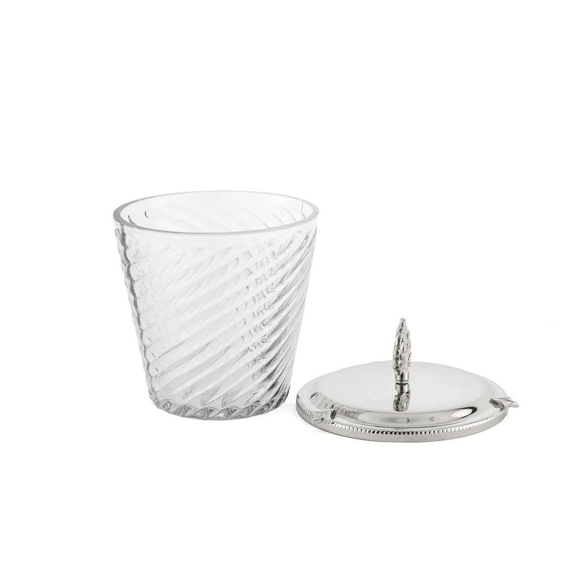 Gümüş Kapaklı Burgulu Cam Kavanoz 14x18 cm Açık Hali - Dekoratif Kulp Detayı