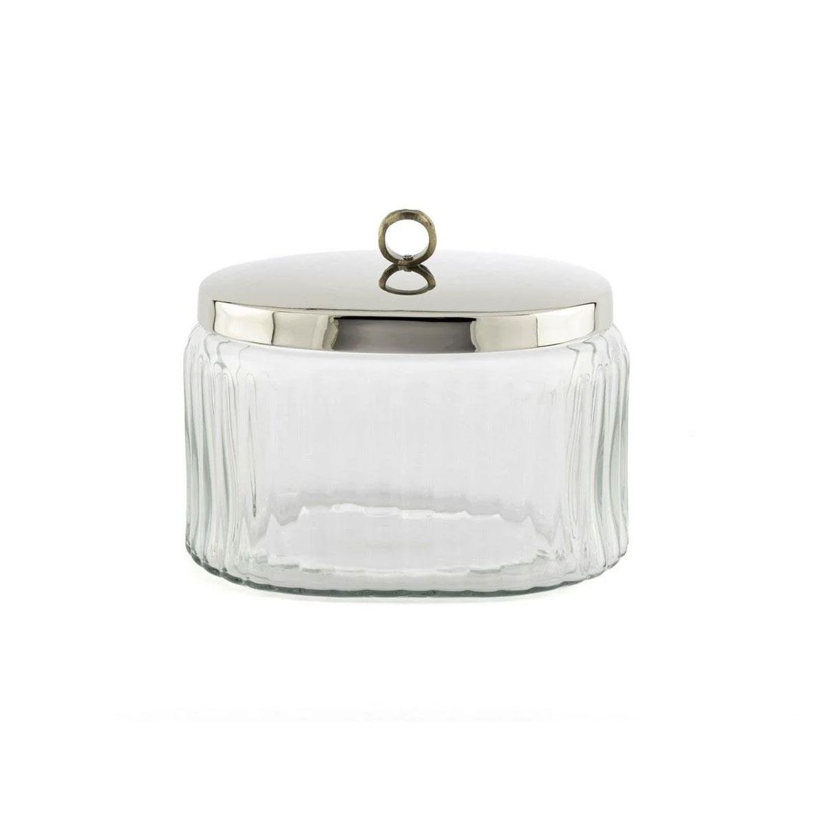 Gümüş Kapaklı Halka Kulplu Oval Fitilli Cam Kavanoz 19x13x16 cm