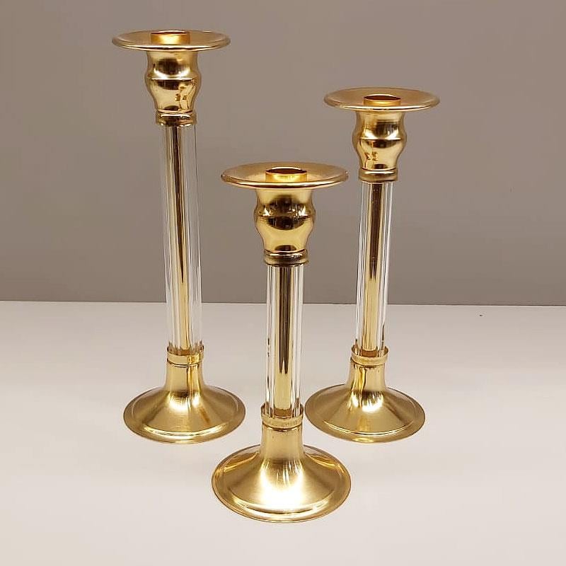 HR 3'lü Cam Gövdeli Mumluk Gold - Hera