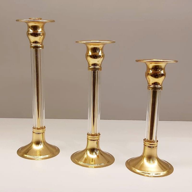 HR 3'lü Cam Gövdeli Mumluk Gold - Hera