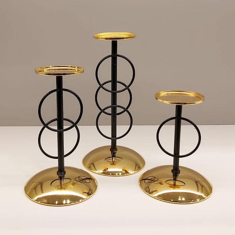 HR 3'lü Halkalı Mumluk Siyah Gold - Hera