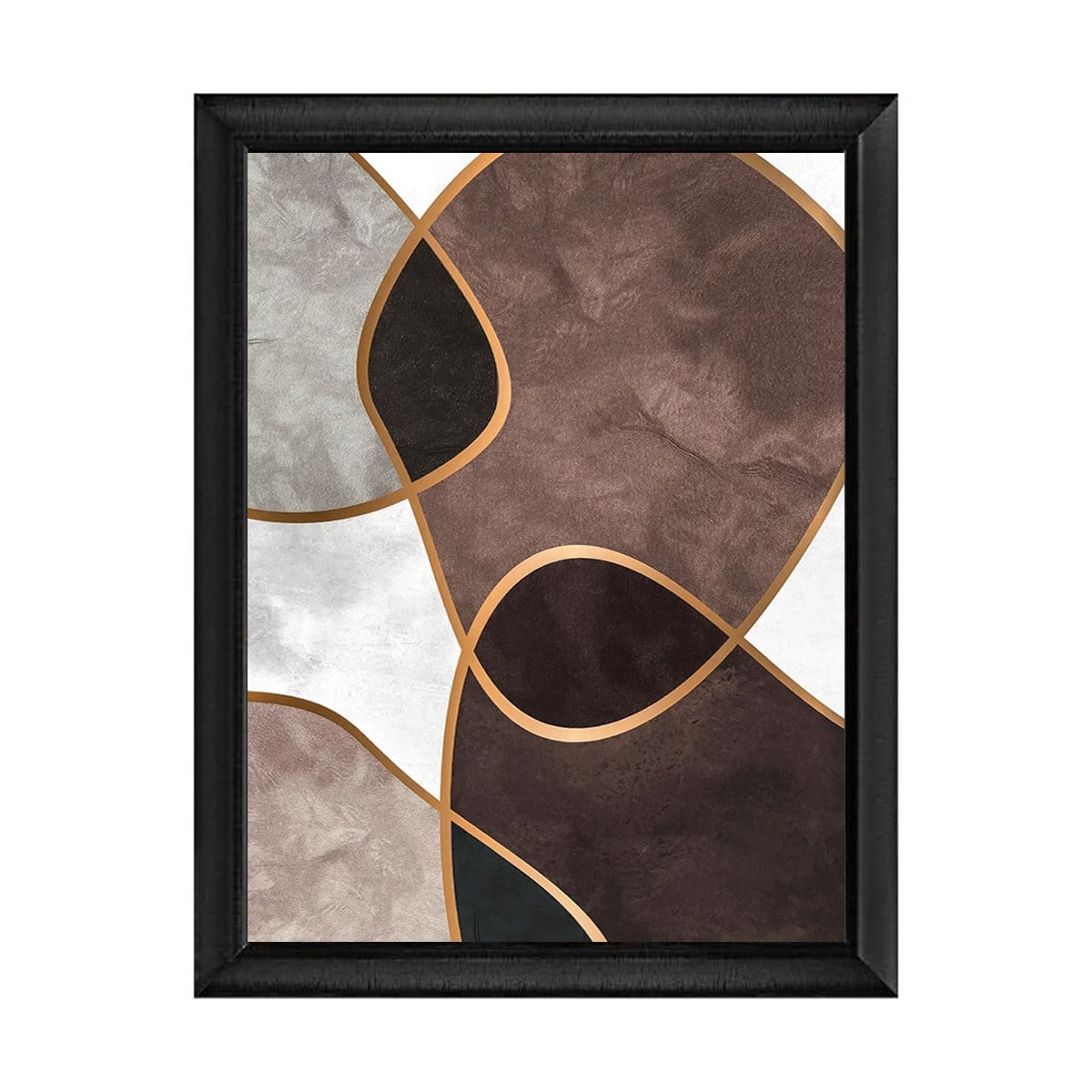 Siyah çerçeveli kahve ve bej geometrik hatlı soyut tablo ab-1019 - Çamlıca Home