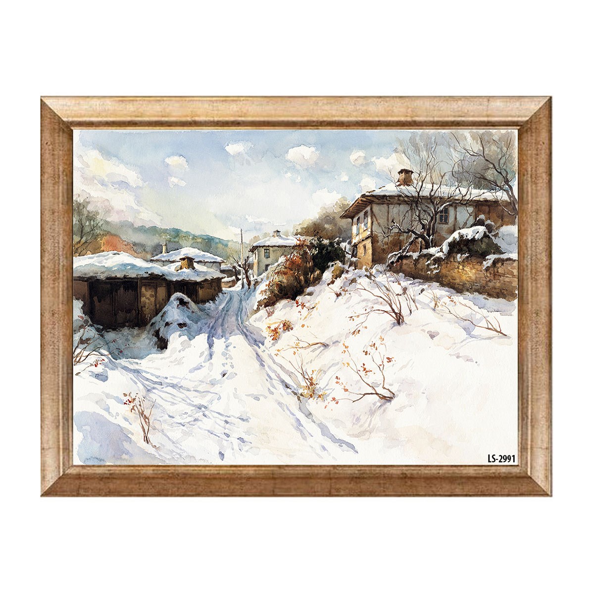 Otantik şark köşesi ve ahşap dekorlara uyumlu eskitme çerçeveli kış manzaralı tablo ls-2991 Çamlıca Home